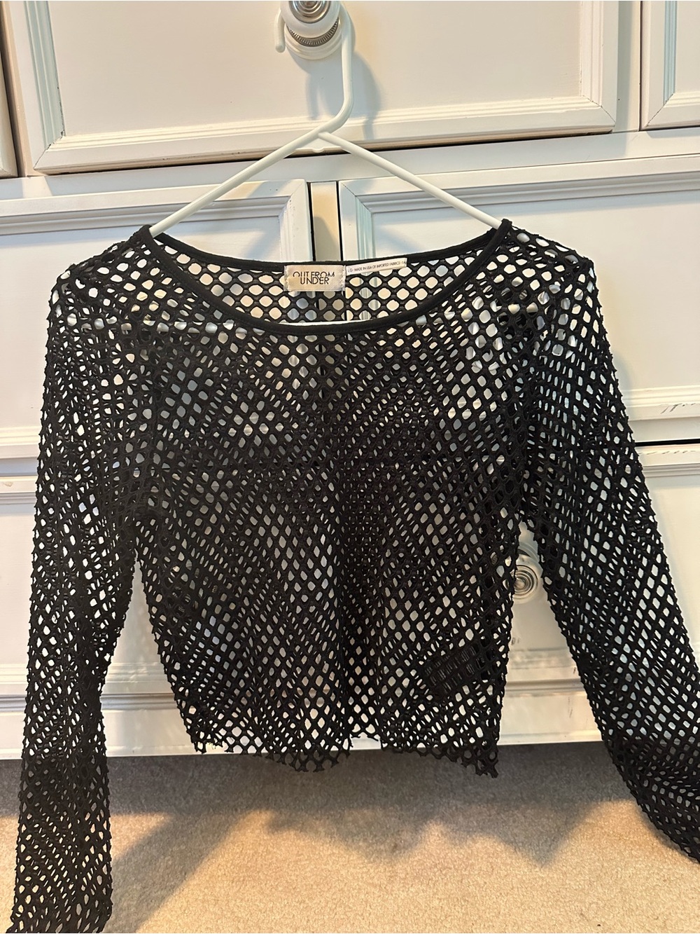 LG Black Open-Weave Long Sleeve Crop Top
